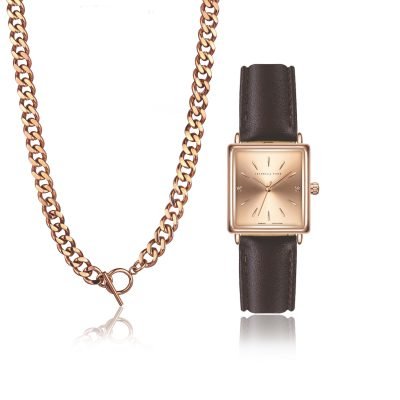 Florence Brown Leather  set in Rose gold